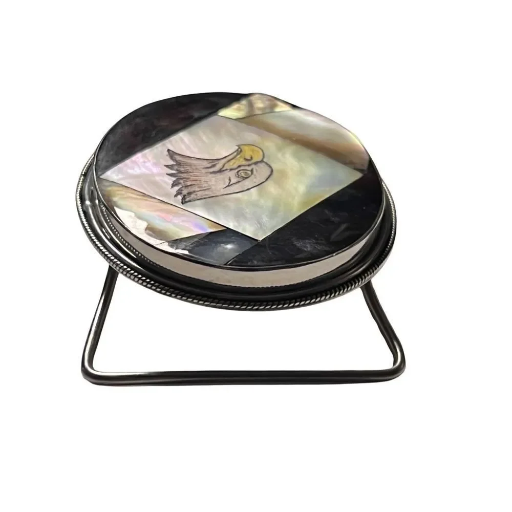 Vintage Abalone & Black Onyx Inlay Eagle Head Belt Buckle